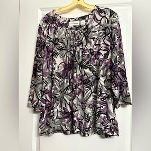 Alfred Dunner Purple and Gray Embellished Floral Top- Medium